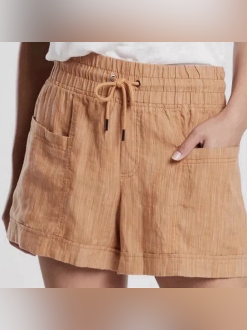 Athleta cabo linen textured 4" shorts drawstring Size 2